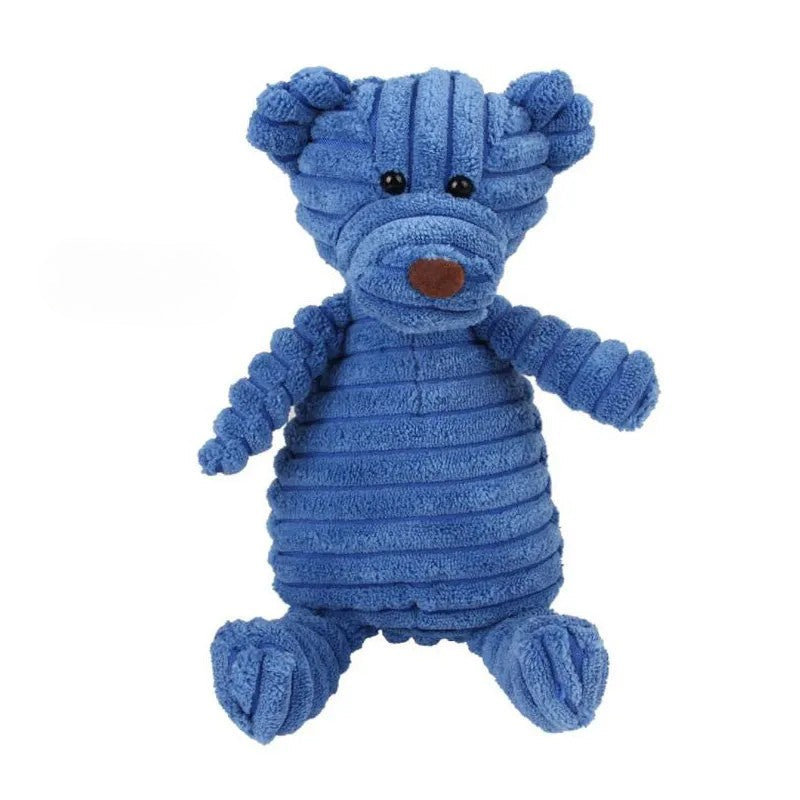 Cordy bear corduroy plush squeaky dog toy by Nuzzinel