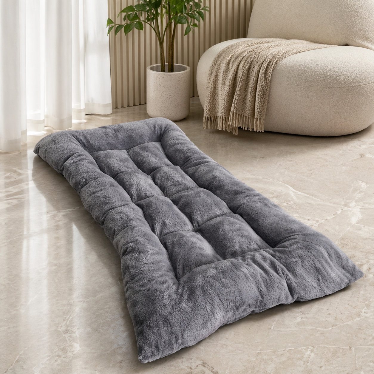 The Fur Lodge Extra Large Plush Dog Bed Mat Grey