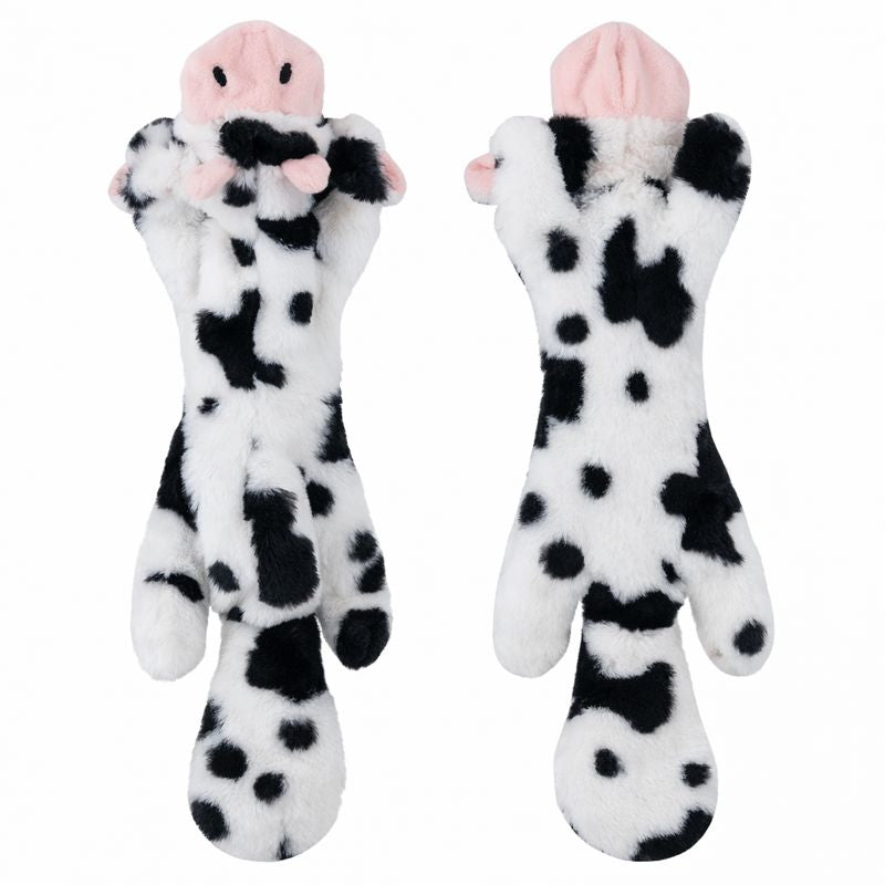Rascal crinkle squeaky dog toy — cow