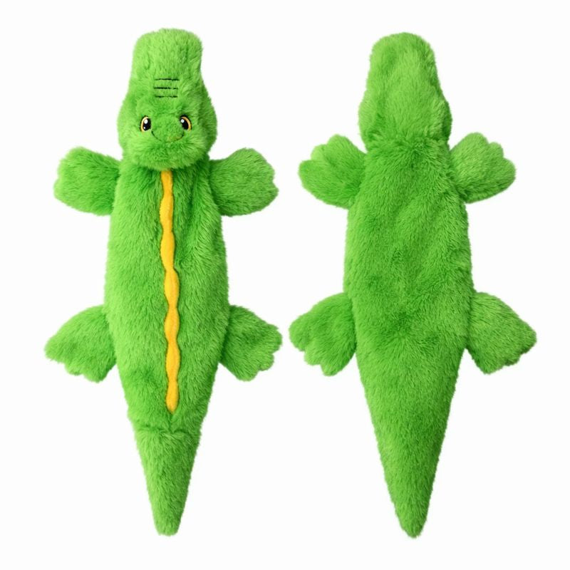 Rascal crinkle squeaky dog toy — green crocodile
