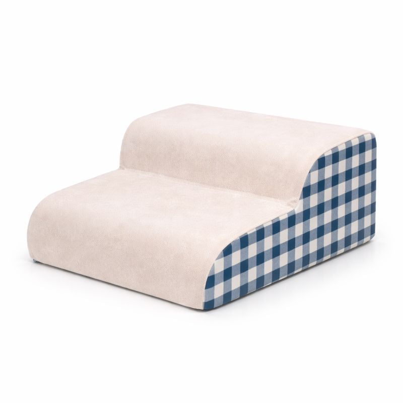 Blue checkered 2-step Hop Foam Dog Stairs