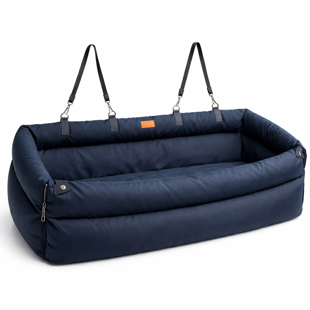 Nomad Dog Car Booster Seat in Abyss Blue with anchor straps