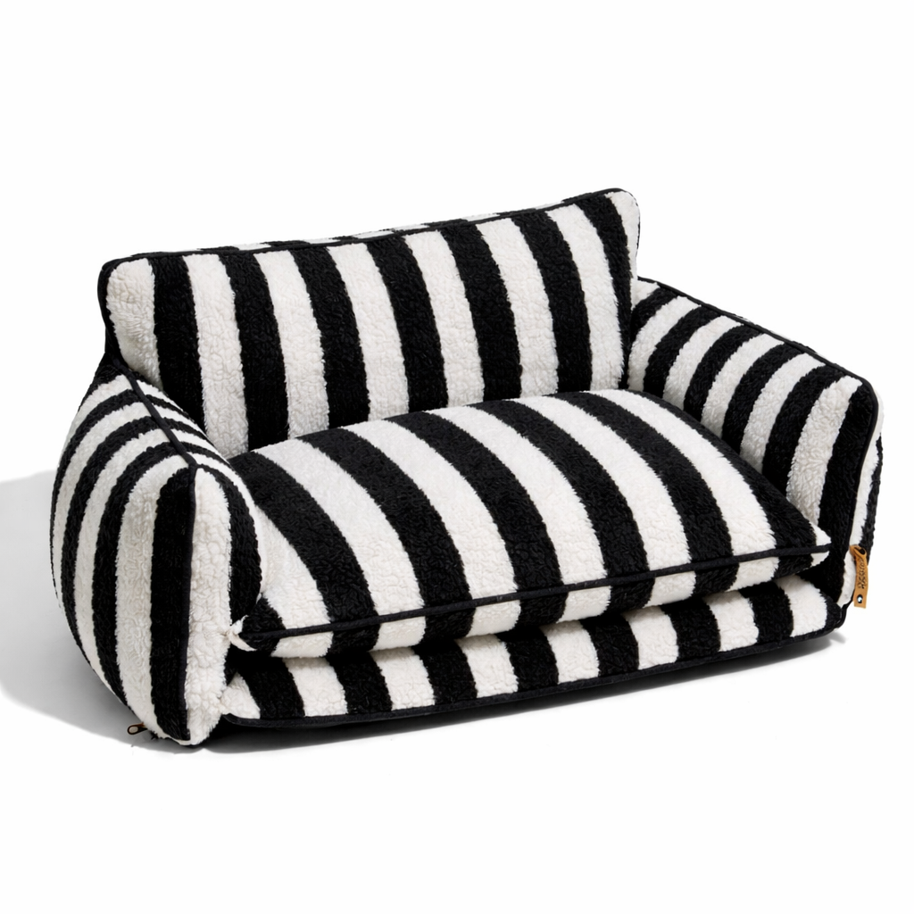 Chester calming dog sofa bed in Black Stripe