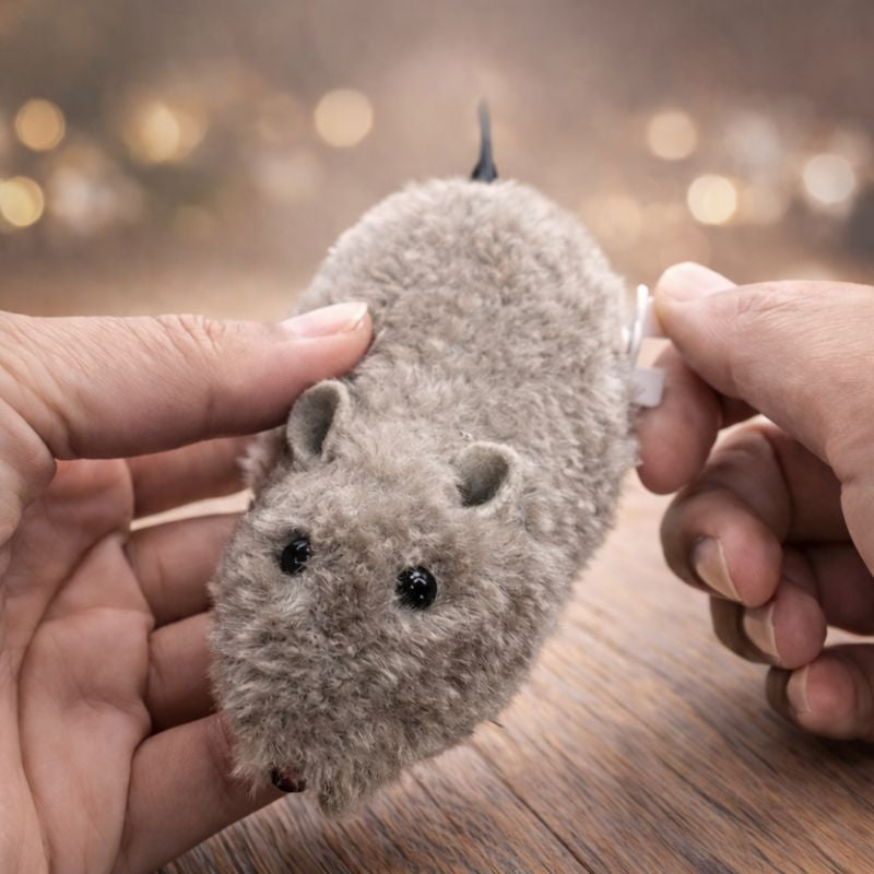 Gray Scamper Wind-Up Chase Toy being wound up by hand