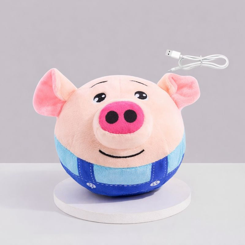 Bounce automatic rolling plush dog ball, blue pig design with USB charging