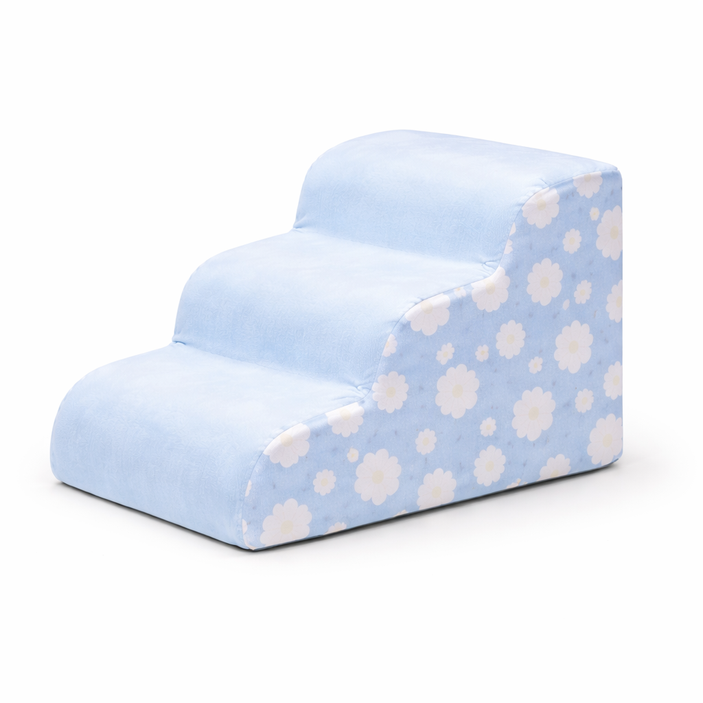 Amble Orthopedic Dog Stairs in Blue floral, 3-step