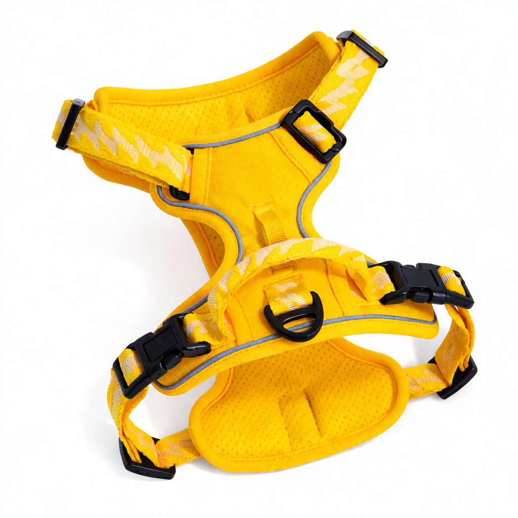 Yellow Beacon Reflective Dog Harness with 3M reflective straps and top handle
