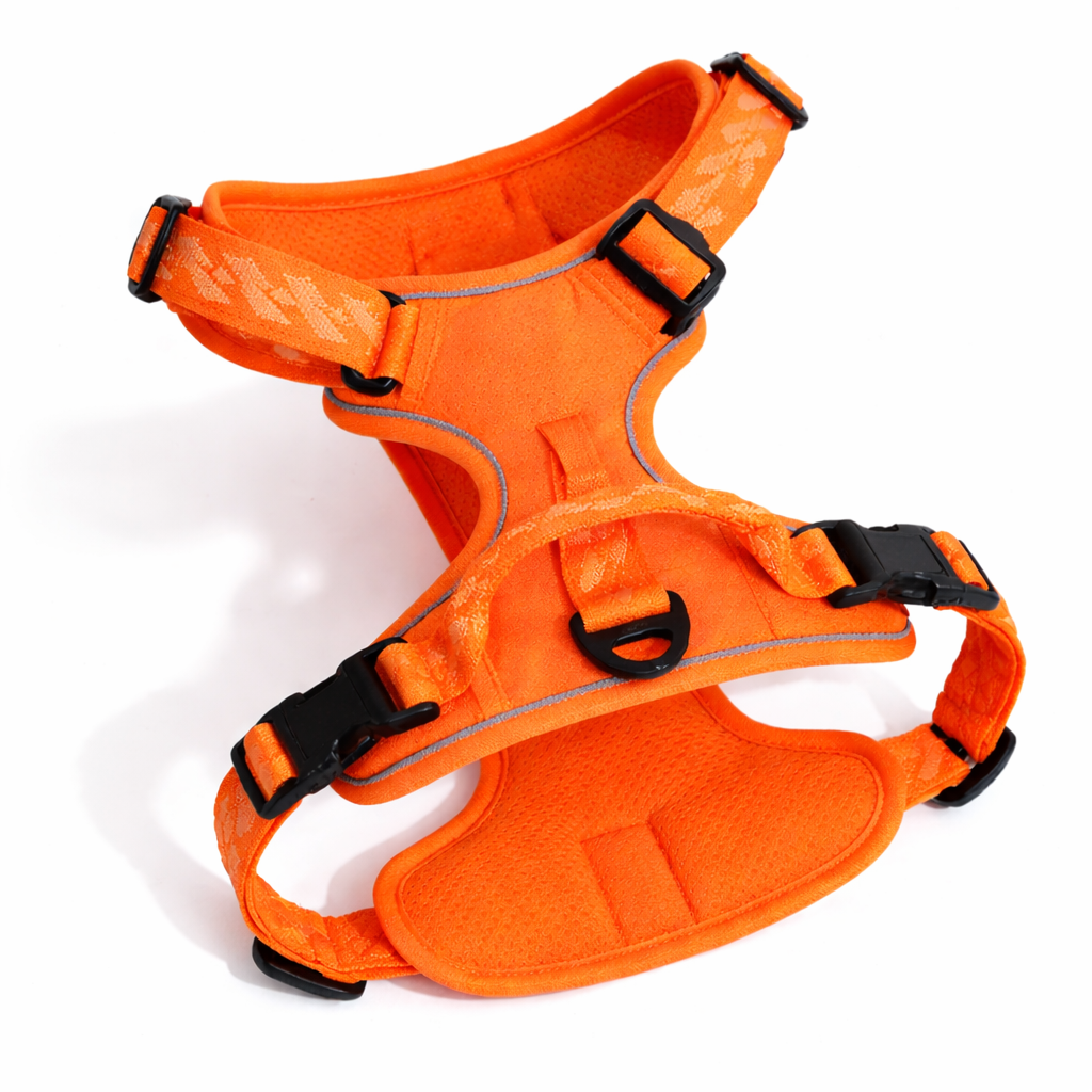 Orange Beacon Reflective Dog Harness with 3M reflective straps and top handle
