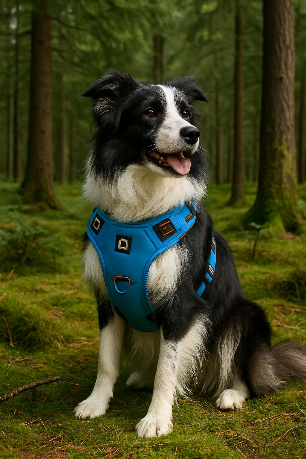 Dog wearing the sky blue Nuzzinel Ivy no-pull dog harness