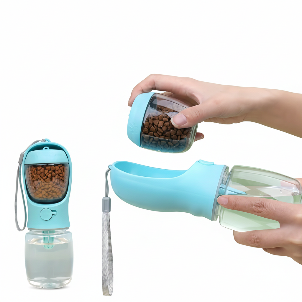 Filling the Sip portable dog water bottle's food container