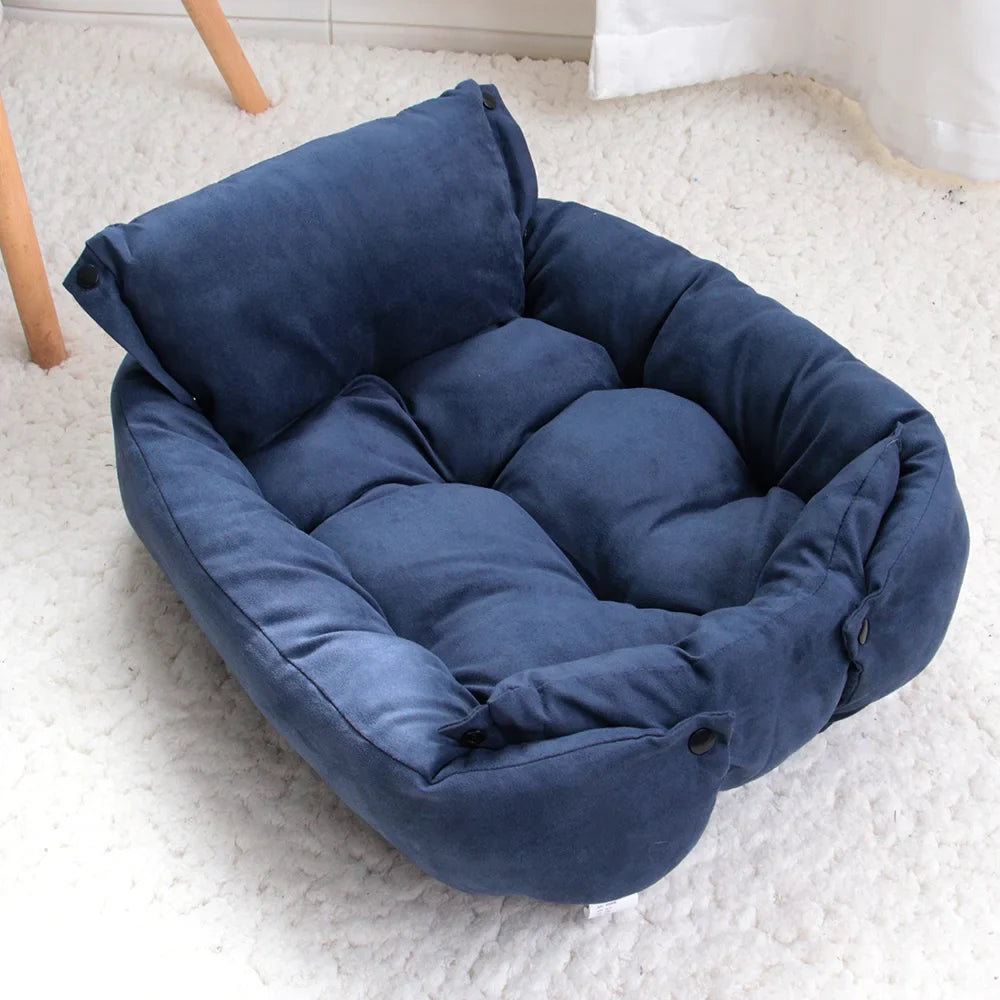 Nuzzinel Trio 3-in-1 transforming dog bed in blue