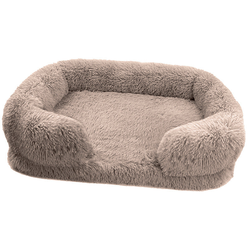 Grey brown Nuzzinel Biscuit calming sofa dog bed