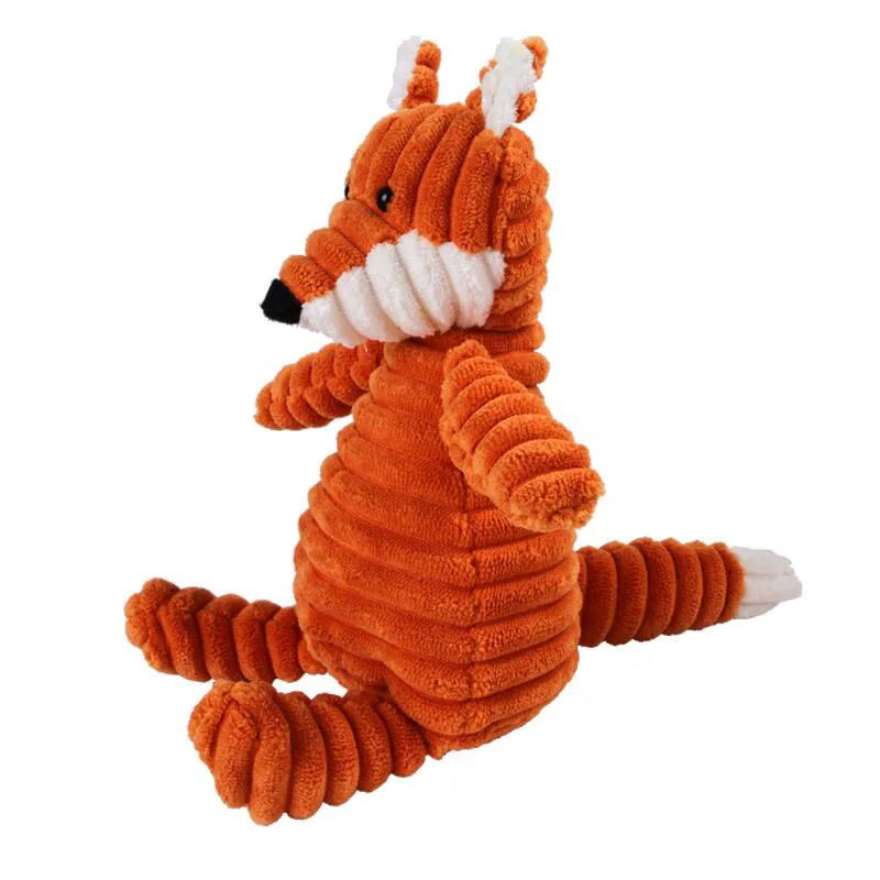 Cordy fox corduroy plush squeaky dog toy by Nuzzinel