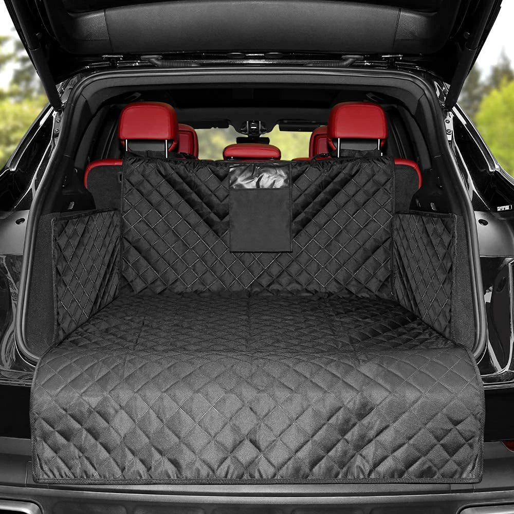 Roadie waterproof SUV cargo dog liner installed in an SUV trunk