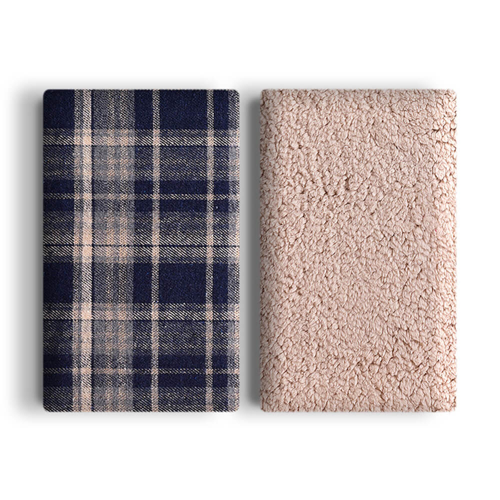 Rowan blue plaid sherpa dog blanket with cream sherpa reverse