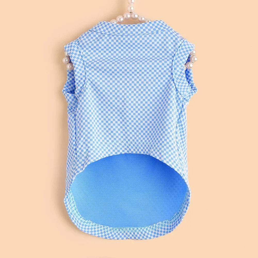 Blue micro-check lightweight cooling dog shirt