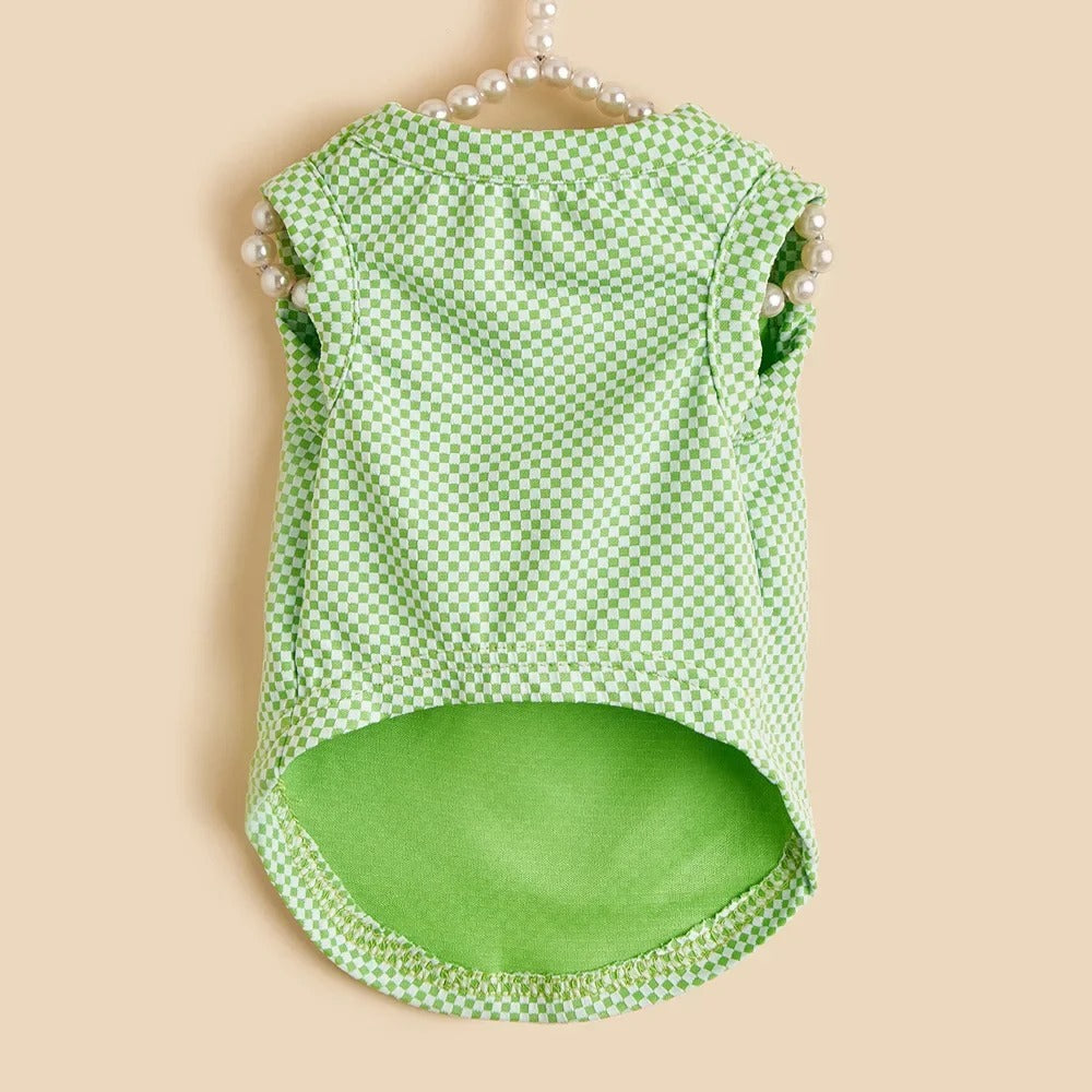 Green micro-check lightweight cooling dog shirt