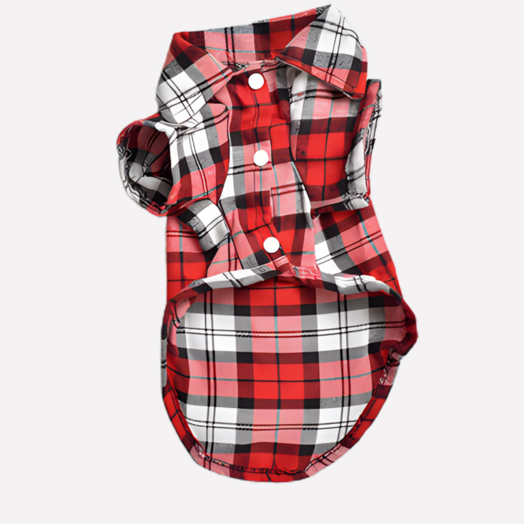 Red plaid button-down dog shirt