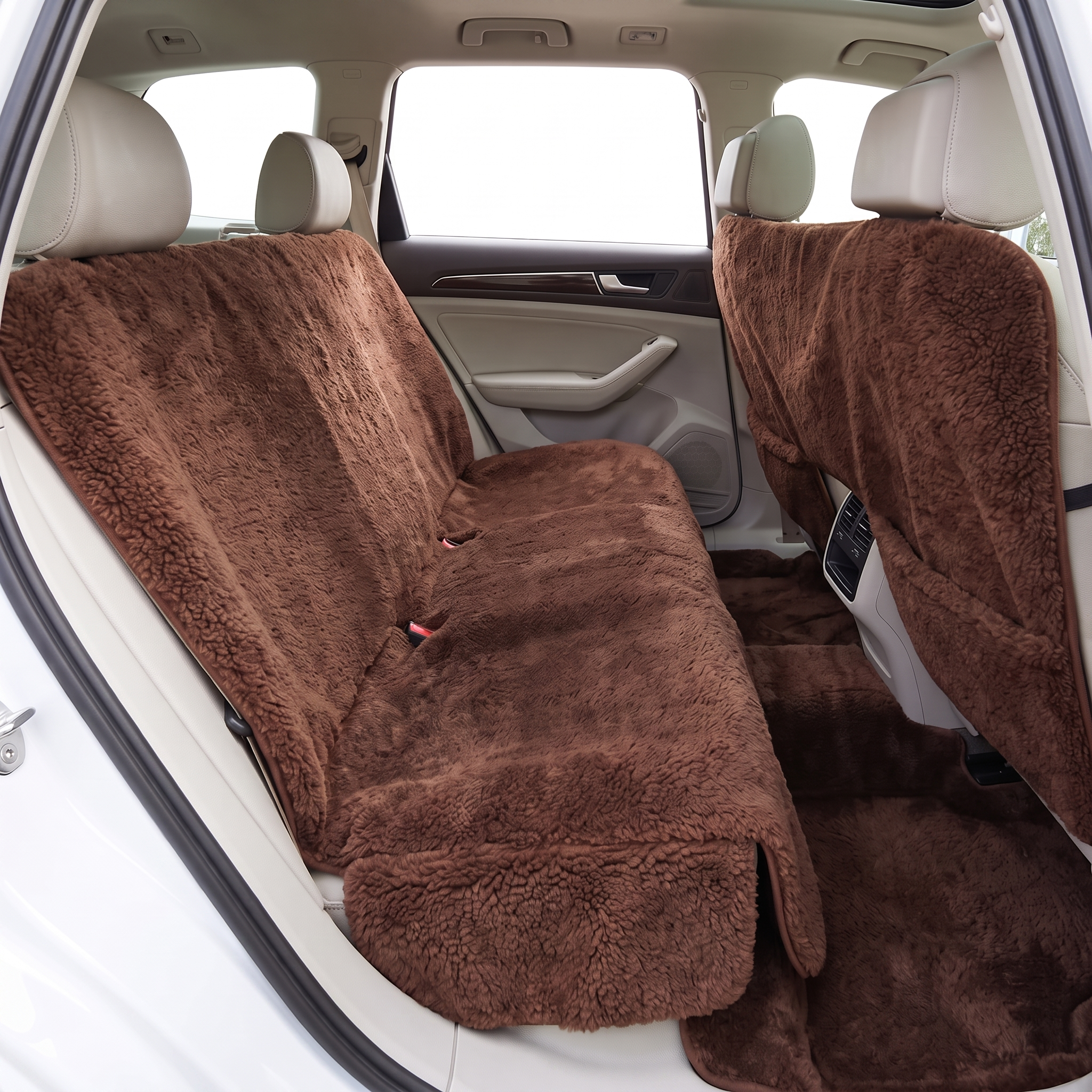Nuzzinel Cabana faux-fur backseat car cover in brown
