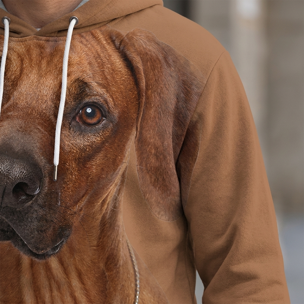 Close-up of the Rhodesian Ridgeback high-definition print on the hoodie