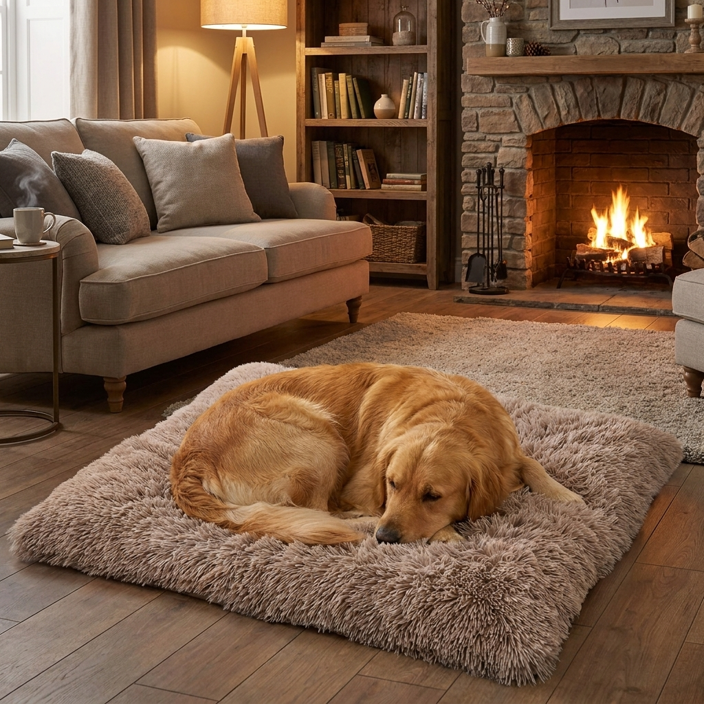 Golden Retriever on the khaki Velvet plush dog blanket