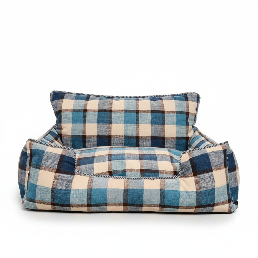 Baxter Plaid Dog Sofa Bed – Blue plaid sofa bed product view