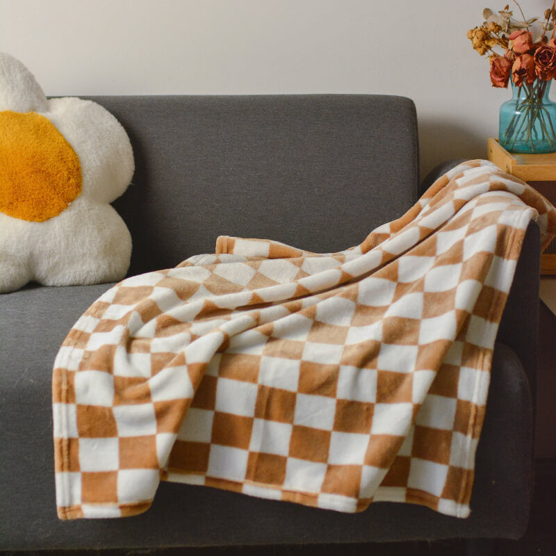 Meadow khaki chequered flannel dog blanket