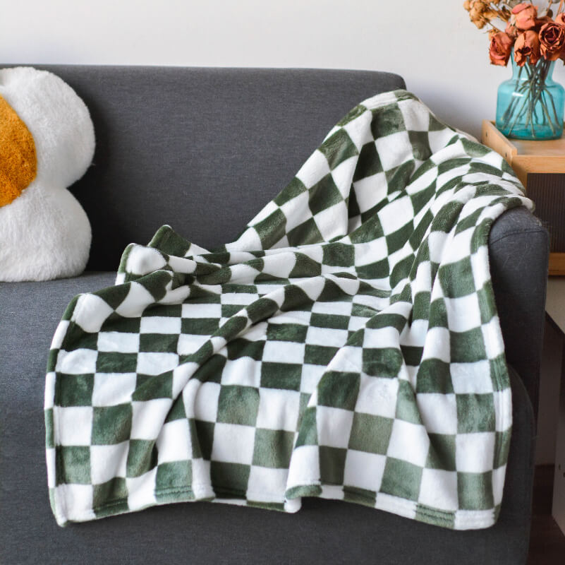 Meadow green chequered flannel dog blanket