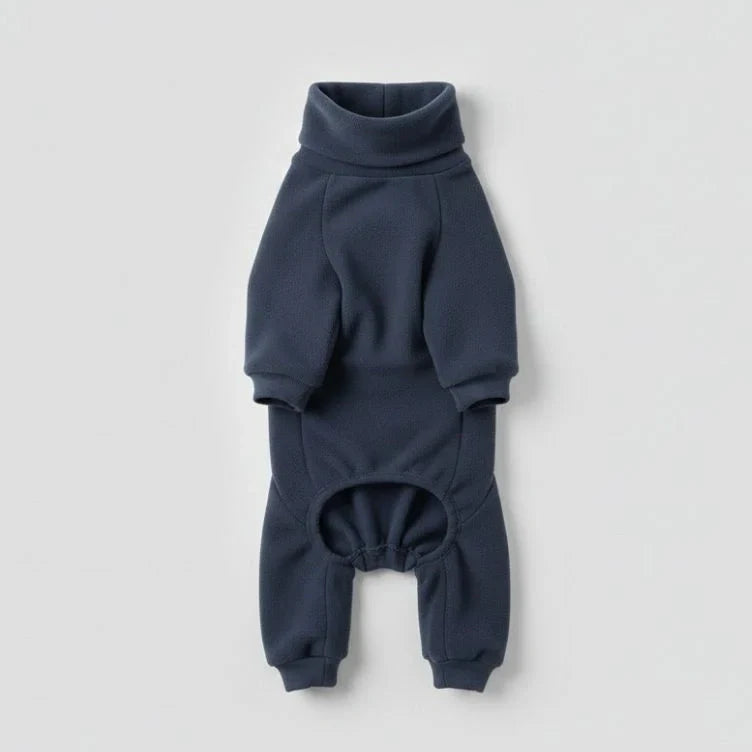 Grey blue fleece dog pajamas, full-body onesie product view