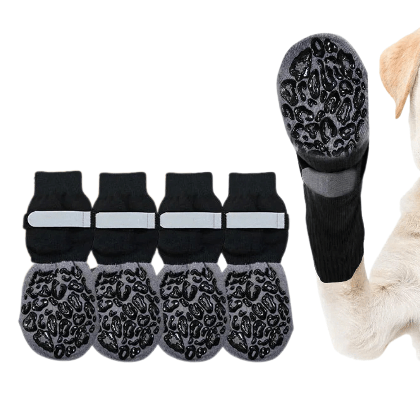 Grippy Anti-Slip Dog Socks – Black, set of four with grip soles