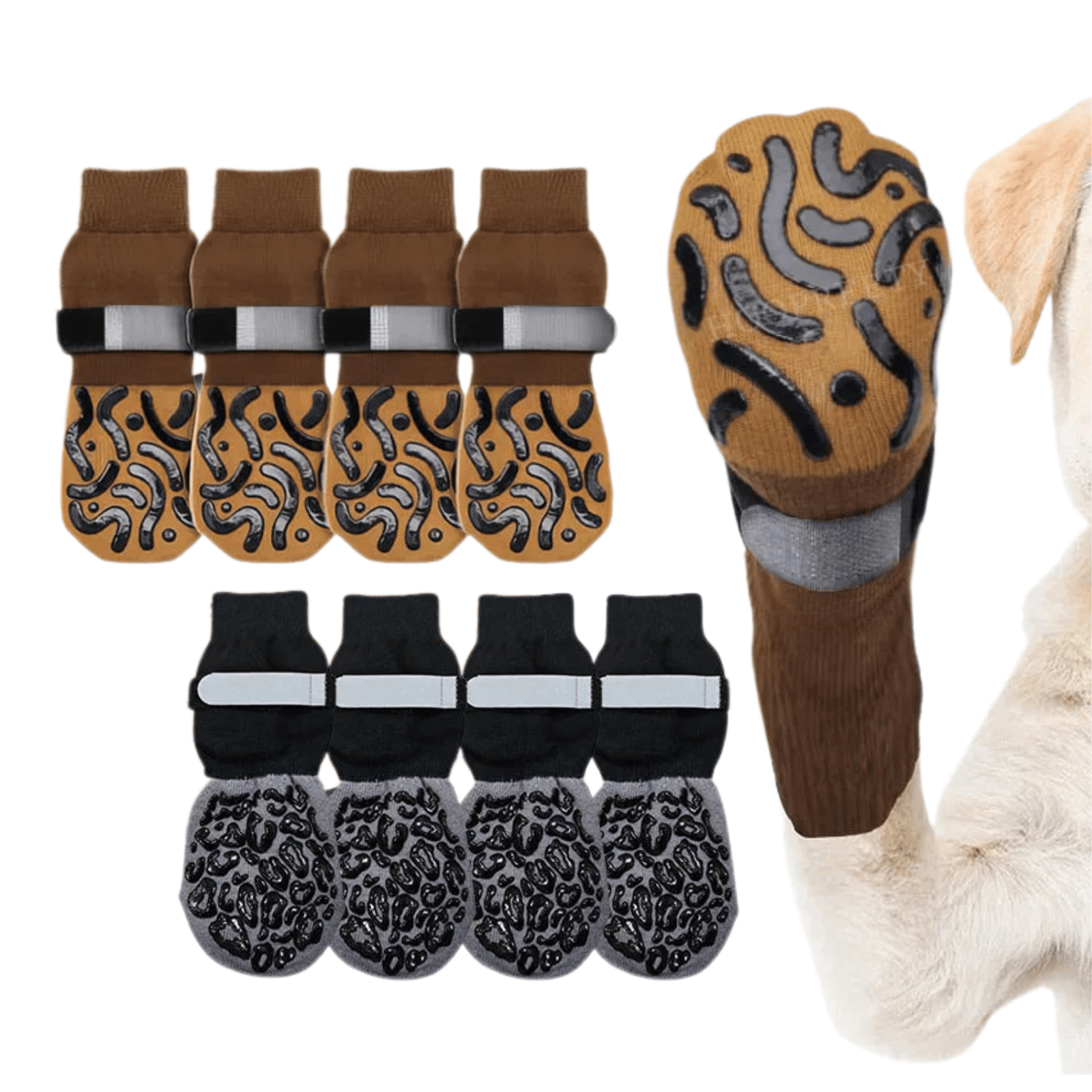 Grippy Anti-Slip Dog Socks – Brown, grip sole detail