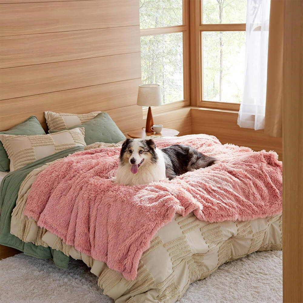Pink plush waterproof dog blanket
