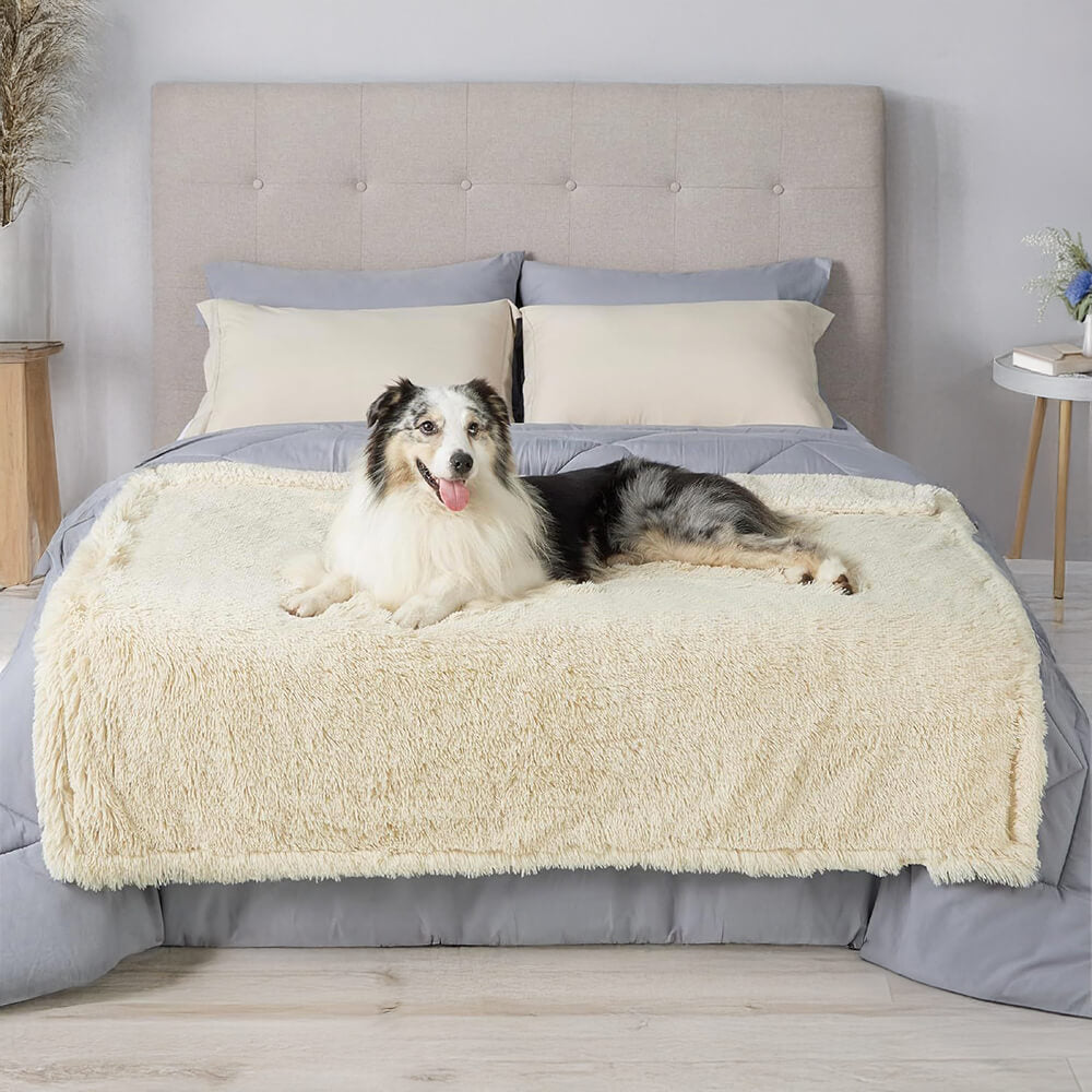 Beige plush waterproof dog blanket