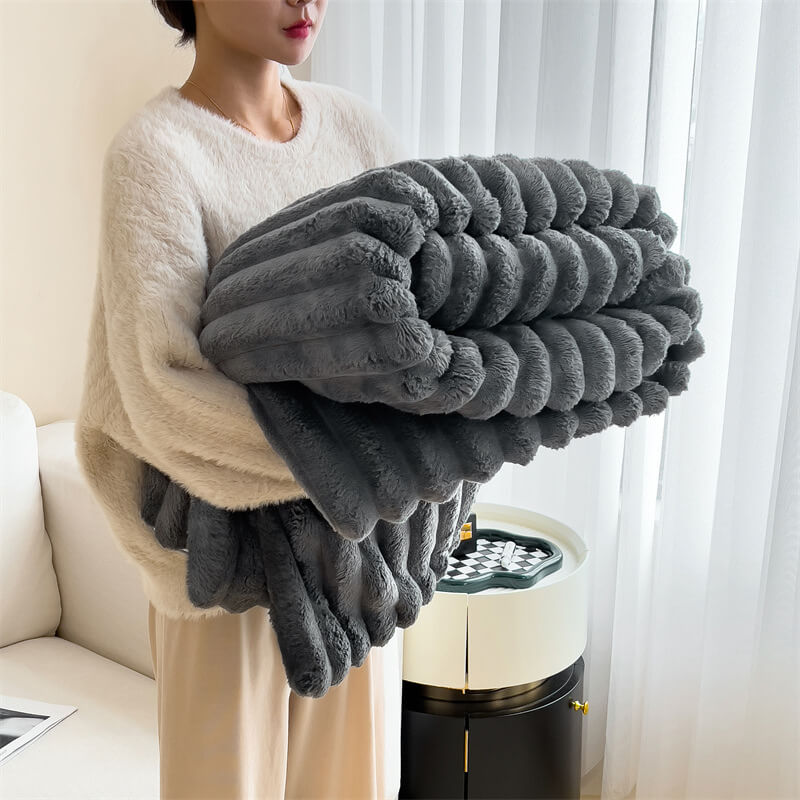 Sable Faux Rabbit Fur Plush Throw — Grey