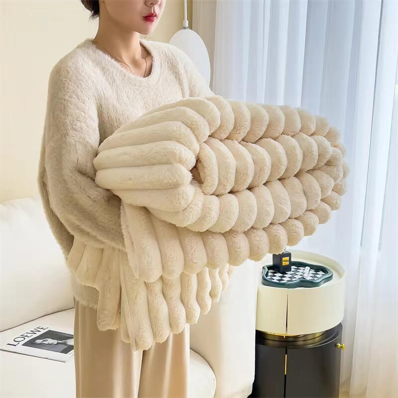 Sable Faux Rabbit Fur Plush Throw — Beige