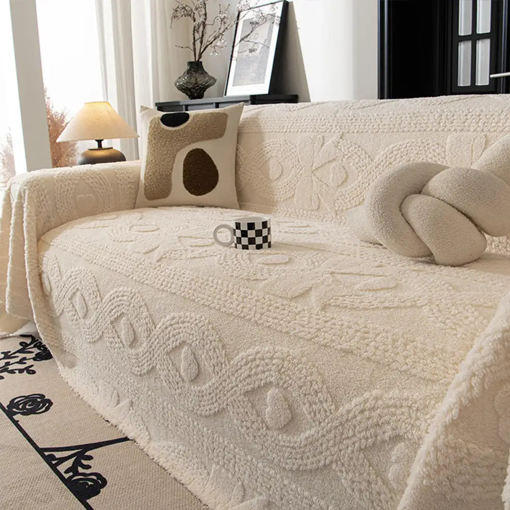 Harper cream jacquard plush sofa cover