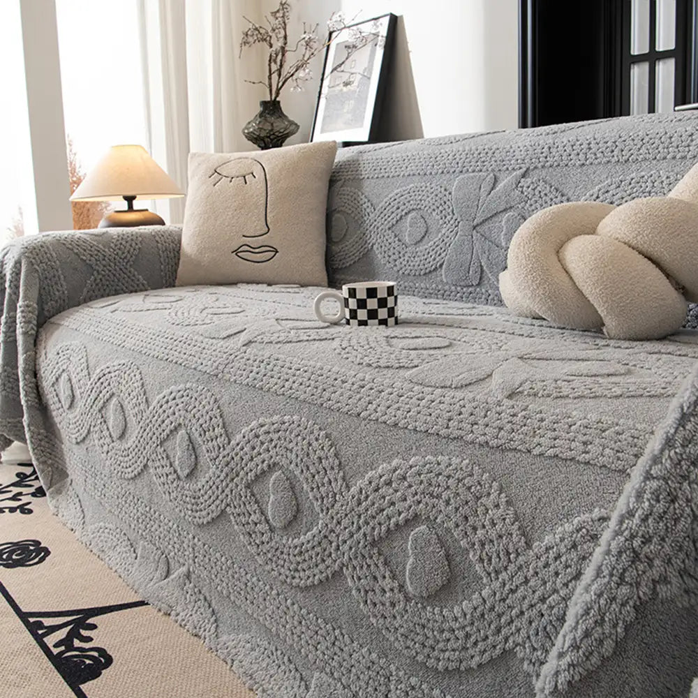 Harper light-grey jacquard plush sofa cover