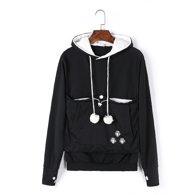 Nook Dog Carrier Hoodie in Black — front pouch view