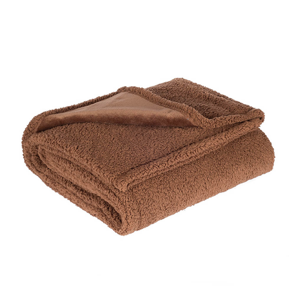 Cabin sherpa dog blanket in Coffee, folded