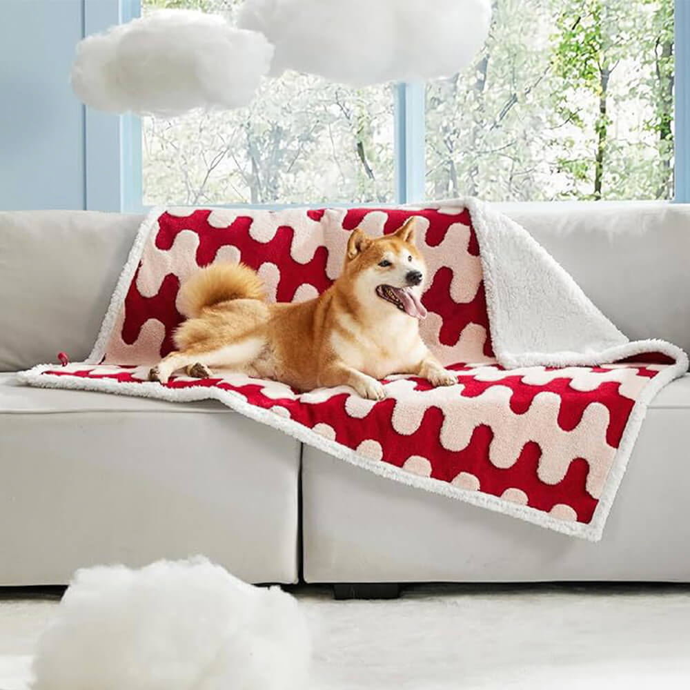 Nimbus Waterproof Sherpa Dog Blanket – Red Wave print