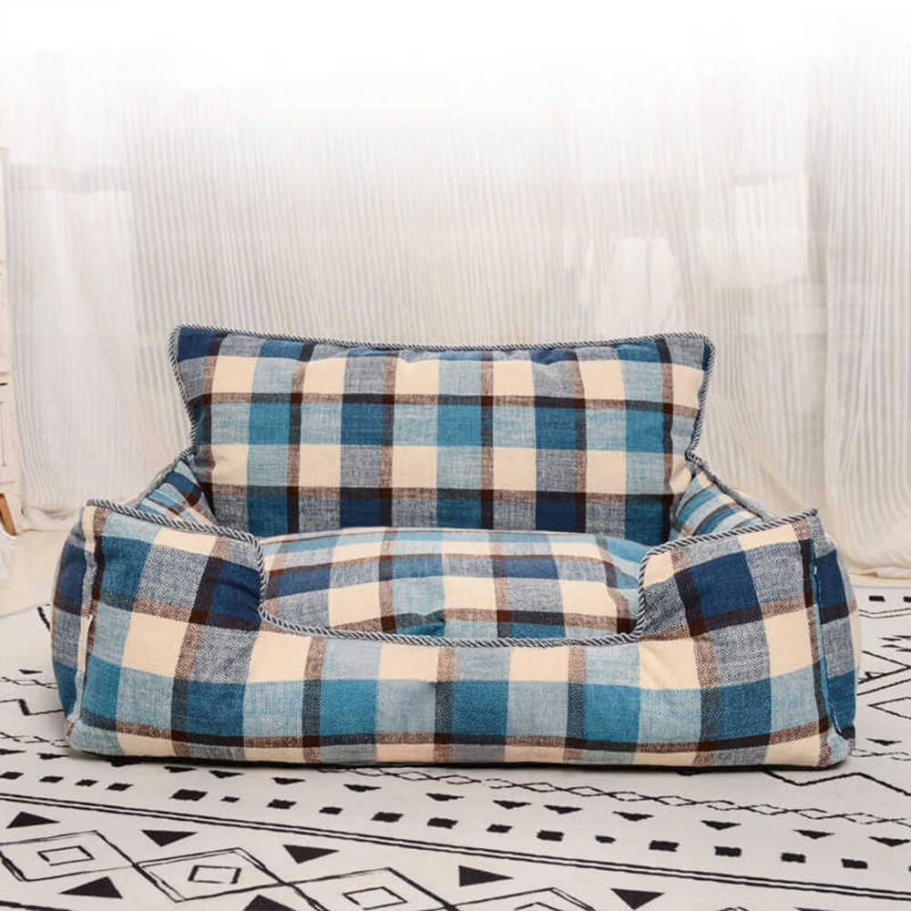 Baxter Plaid Dog Sofa Bed – Blue plaid sofa bed product view