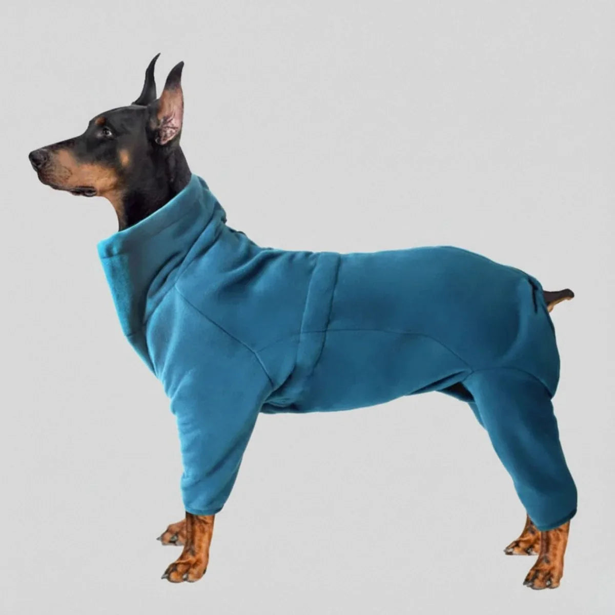 Turquoise full-body fleece dog jumpsuit