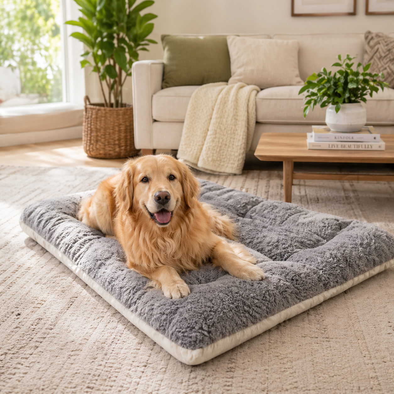 The Fur Lodge Extra Large Plush Dog Bed Mat Grey
