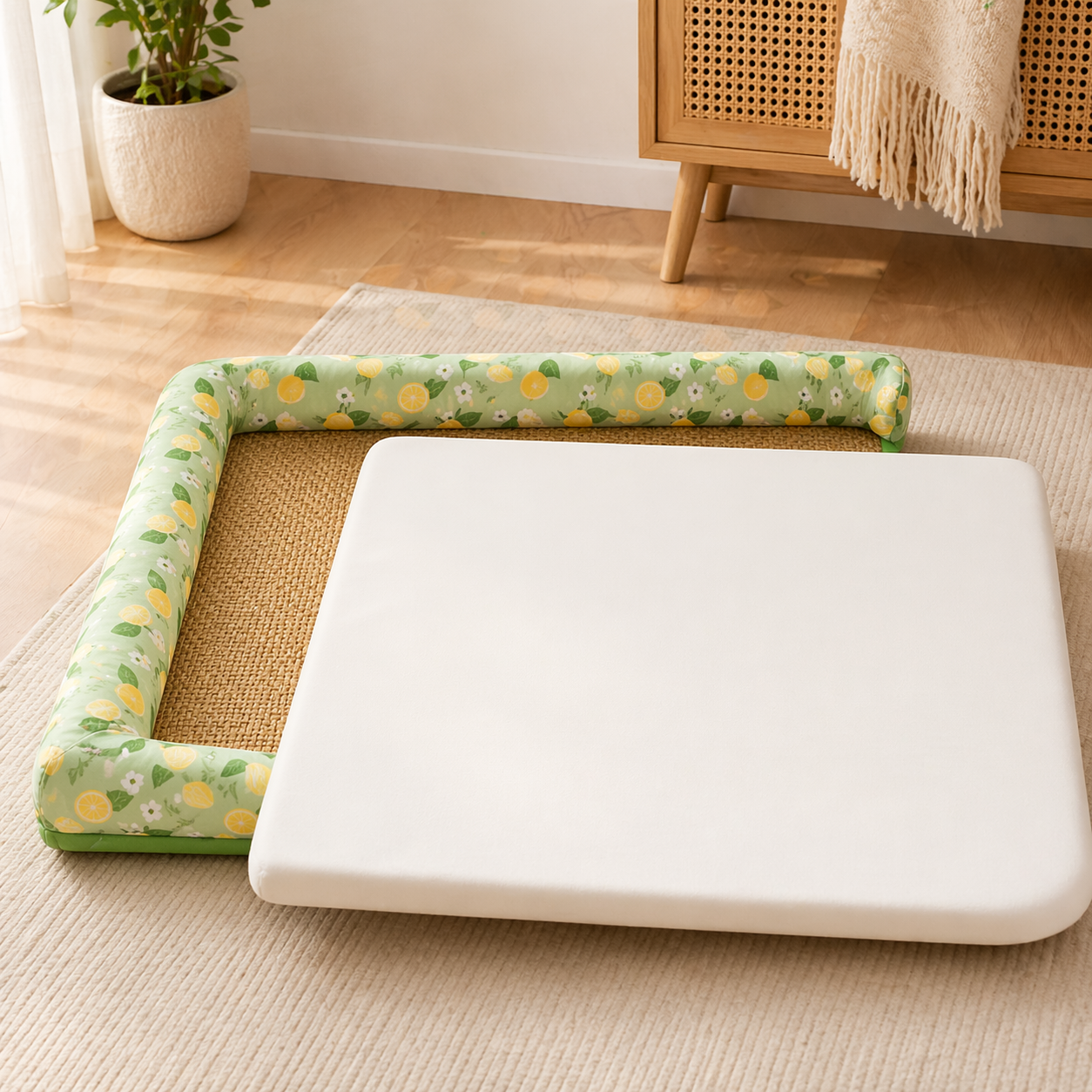The Fur Lodge Cooling Pet Bed Mat with Bolster for Cats & Small Dogs