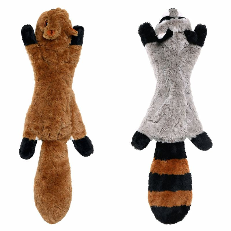 Rascal crinkle squeaky dog toy — squirrel and raccoon