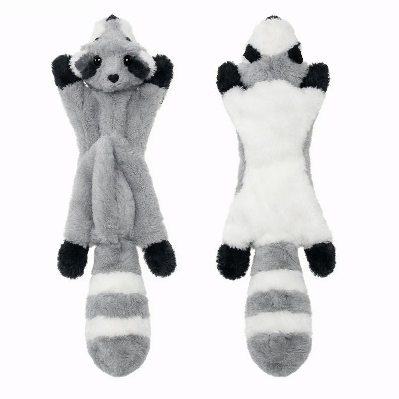 Rascal crinkle squeaky dog toy — raccoon