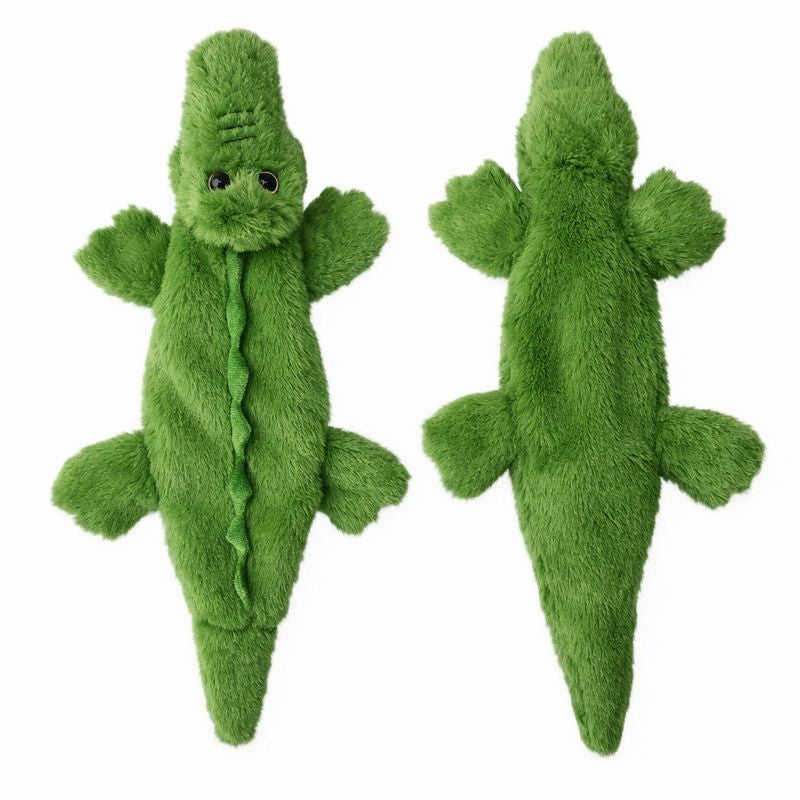 Rascal crinkle squeaky dog toy — green crocodile