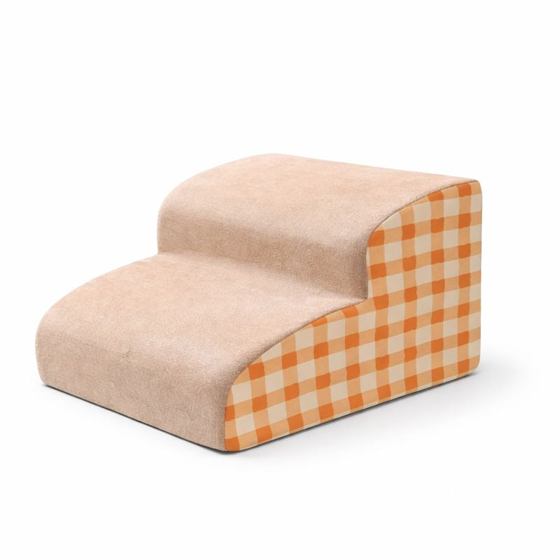 Orange checkered 2-step Hop Foam Dog Stairs