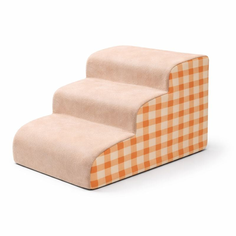 Orange checkered 3-step Hop Foam Dog Stairs