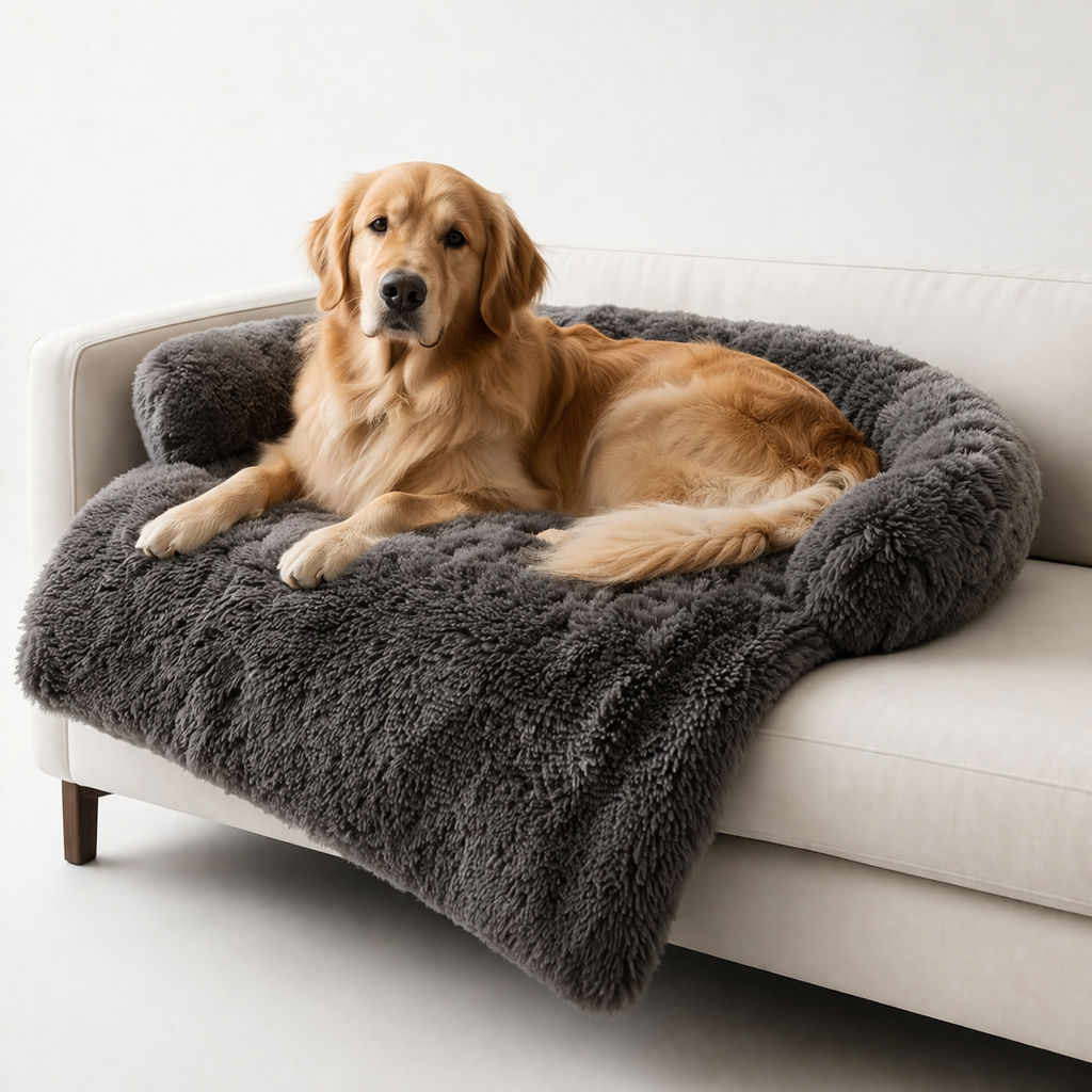 Golden Retriever relaxing on the Dark Grey Lull dog sofa cover bed